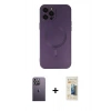 MARSİLYAN™- iPhone 12 Pro Max Kılıf Akış Minimal Özel Seri - Siyah 6D Mat Seramik Hayalet Nano Ekran Koruyucu + Neon Fosforlu Kamera Lens - BZ