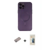 MARSİLYAN™- iPhone 12 Pro Max Kılıf Akış Minimal Özel Seri - Siyah 6D Mat Seramik Hayalet Nano Ekran Koruyucu + Sierra Blue Shine Kamera Lens Koruma Cam