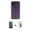 MARSİLYAN™- iPhone 12 Pro Max Kılıf Akış Minimal Özel Seri - Siyah 6D Mat Seramik Hayalet Nano Ekran Koruyucu + Neon Fosforlu Kamera Lens - YL