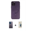 MARSİLYAN™- iPhone 12 Pro Max Kılıf Akış Minimal Özel Seri - Siyah 6D Mat Seramik Hayalet Nano Ekran Koruyucu + Neon Fosforlu Kamera Lens - MI
