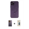 MARSİLYAN™- iPhone 12 Pro Max Kılıf Akış Minimal Özel Seri - Siyah 6D Mat Seramik Hayalet Nano Ekran Koruyucu + Neon Fosforlu Kamera Lens - SI