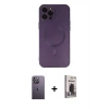 MARSİLYAN™- iPhone 12 Pro Max Kılıf Akış Minimal Özel Seri - Siyah Bilvis Hayalet Cam Ekran Koruyucu + Neon Fosforlu Kamera Lens - BZ