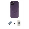 MARSİLYAN™- iPhone 12 Pro Max Kılıf Akış Minimal Özel Seri - Siyah Bilvis Hayalet Cam Ekran Koruyucu + Gümüş Metal Kamera Lens Koruma Cam