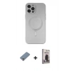 MARSİLYAN™- iPhone 12 Pro Max Kılıf Akış Minimal Özel Seri - Siyah Bilvis Hayalet Cam Ekran Koruyucu + Gümüş Metal Kamera Lens Koruma Cam