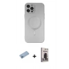 MARSİLYAN™- iPhone 12 Pro Max Kılıf Akış Minimal Özel Seri - Siyah Bilvis Hayalet Cam Ekran Koruyucu + Mavi Shine Kamera Lens Koruma Cam