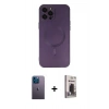 MARSİLYAN™- iPhone 12 Pro Max Kılıf Akış Minimal Özel Seri - Siyah Bilvis Hayalet Cam Ekran Koruyucu + Mavi Neon Fosforlu Kamera Lens