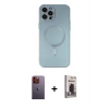 MARSİLYAN™- iPhone 12 Pro Max Kılıf Akış Minimal Özel Seri - Siyah Bilvis Hayalet Cam Ekran Koruyucu + Neon Fosforlu Kamera Lens - TU