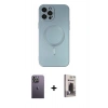 MARSİLYAN™- iPhone 12 Pro Max Kılıf Akış Minimal Özel Seri - Siyah Bilvis Hayalet Cam Ekran Koruyucu + Neon Fosforlu Kamera Lens - BZ