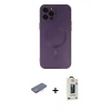 MARSİLYAN™- iPhone 12 Pro Max Kılıf Akış Minimal Özel Seri - Siyah Bilvis Hayalet Cam Ekran Koruyucu + Pembe Renkli Kamera Lens Koruma Cam