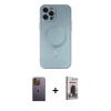 MARSİLYAN™- iPhone 12 Pro Max Kılıf Akış Minimal Özel Seri - Siyah Bilvis Hayalet Cam Ekran Koruyucu + Neon Fosforlu Kamera Lens - SI
