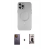 MARSİLYAN™- iPhone 12 Pro Max Kılıf Akış Minimal Özel Seri - Siyah Bilvis Hayalet Cam Ekran Koruyucu + Neon Fosforlu Kamera Lens - SI