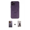 MARSİLYAN™- iPhone 12 Pro Max Kılıf Akış Minimal Özel Seri - Siyah Bilvis Hayalet Cam Ekran Koruyucu + Neon Fosforlu Kamera Lens - SI