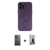MARSİLYAN™- iPhone 12 Pro Max Kılıf Akış Minimal Özel Seri - Siyah Bilvis Hayalet Cam Ekran Koruyucu + Neon Fosforlu Kamera Lens - YL
