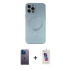 MARSİLYAN™- iPhone 12 Pro Max Kılıf Akış Minimal Özel Seri - Siyah Joko 5D Cam + Mavi Neon Fosforlu Kamera Lens