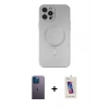 MARSİLYAN™- iPhone 12 Pro Max Kılıf Akış Minimal Özel Seri - Siyah Joko 5D Cam + Mavi Neon Fosforlu Kamera Lens
