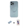 MARSİLYAN™- iPhone 12 Pro Max Kılıf Akış Minimal Özel Seri - Siyah Joko 5D Cam + Mavi Shine Kamera Lens Koruma Cam