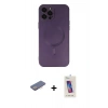 MARSİLYAN™- iPhone 12 Pro Max Kılıf Akış Minimal Özel Seri - Siyah Joko 5D Cam + Pembe Renkli Kamera Lens Koruma Cam