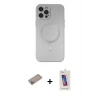MARSİLYAN™- iPhone 12 Pro Max Kılıf Akış Minimal Özel Seri - Siyah Joko 5D Cam + Sierra Blue Shine Kamera Lens Koruma Cam