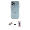 MARSİLYAN™- iPhone 12 Pro Max Kılıf Akış Minimal Özel Seri - Siyah Joko 5D Cam + Sierra Blue Shine Kamera Lens Koruma Cam