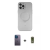 MARSİLYAN™- iPhone 12 Pro Max Kılıf Akış Minimal Özel Seri - Siyah Joko Magic 5D Hayalet Cam + Neon Fosforlu Kamera Lens - MI