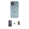 MARSİLYAN™- iPhone 12 Pro Max Kılıf Akış Minimal Özel Seri - Siyah Joko Magic 5D Hayalet Cam + Neon Fosforlu Kamera Lens - BZ