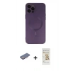 MARSİLYAN™- iPhone 12 Pro Max Kılıf Akış Minimal Özel Seri - Siyah Mat Seramik Nano Ekran Koruyucu + Pembe Renkli Kamera Lens Koruma Cam