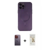MARSİLYAN™- iPhone 12 Pro Max Kılıf Akış Minimal Özel Seri - Siyah Mat Seramik Nano Ekran Koruyucu + Turuncu Neon Fosforlu Kamera Lens