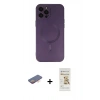 MARSİLYAN™- iPhone 12 Pro Max Kılıf Akış Minimal Özel Seri - Siyah Mat Seramik Nano Ekran Koruyucu + Turuncu Renkli Kamera Lens Koruma Cam