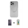MARSİLYAN™- iPhone 12 Pro Max Kılıf Akış Minimal Özel Seri - Siyah Polymer Nano Ekran Koruyucu + Neon Fosforlu Kamera Lens - BZ