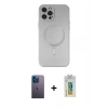 MARSİLYAN™- iPhone 12 Pro Max Kılıf Akış Minimal Özel Seri - Siyah Polymer Nano Ekran Koruyucu + Neon Fosforlu Kamera Lens - MI
