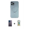 MARSİLYAN™- iPhone 12 Pro Max Kılıf Akış Minimal Özel Seri - Siyah Polymer Nano Ekran Koruyucu + Neon Fosforlu Kamera Lens - MI