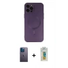 MARSİLYAN™- iPhone 12 Pro Max Kılıf Akış Minimal Özel Seri - Siyah Polymer Nano Ekran Koruyucu + Neon Fosforlu Kamera Lens - MI