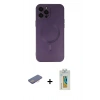 MARSİLYAN™- iPhone 12 Pro Max Kılıf Akış Minimal Özel Seri - Siyah Polymer Nano Ekran Koruyucu + Renkli Kamera Lens Koruma Cam - PE