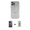MARSİLYAN™- iPhone 12 Pro Max Kılıf Akış Minimal Özel Seri - Siyah Polymer Nano Ekran Koruyucu + Turuncu Neon Fosforlu Kamera Lens