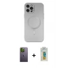 MARSİLYAN™- iPhone 12 Pro Max Kılıf Akış Minimal Özel Seri - Siyah Polymer Nano Ekran Koruyucu + Yeşil Neon Fosforlu Kamera Lens