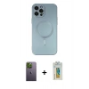 MARSİLYAN™- iPhone 12 Pro Max Kılıf Akış Minimal Özel Seri - Siyah Polymer Nano Ekran Koruyucu + Yeşil Neon Fosforlu Kamera Lens