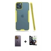 MARSİLYAN™- iPhone 12 Pro Max Kılıf Atlas Asil Serisi - Şeffaf Temperli Cam Ekran Koruyucu + Neon Fosforlu Kamera Lens - SI