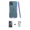 MARSİLYAN™- iPhone 12 Pro Max Kılıf Atlas Asil Serisi - Şeffaf Uv Polymer Nano Ekran Koruyucu + Mavi Neon Fosforlu Kamera Lens
