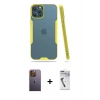 MARSİLYAN™- iPhone 12 Pro Max Kılıf Atlas Asil Serisi - Şeffaf Uv Polymer Nano Ekran Koruyucu + Neon Fosforlu Kamera Lens - SI