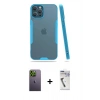 MARSİLYAN™- iPhone 12 Pro Max Kılıf Atlas Asil Serisi - Şeffaf Uv Polymer Nano Ekran Koruyucu + Yeşil Neon Fosforlu Kamera Lens