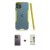 MARSİLYAN™- iPhone 12 Pro Max Kılıf Atlas Asil Serisi - Siyah 20D Premium Cam Ekran Koruyucu + Neon Fosforlu Kamera Lens - SI