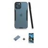 MARSİLYAN™- iPhone 12 Pro Max Kılıf Atlas Asil Serisi - Siyah 34D Izgaralı Cam + Shine Kamera Lens Koruma Cam - GI