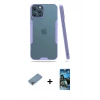 MARSİLYAN™- iPhone 12 Pro Max Kılıf Atlas Asil Serisi - Siyah 34D Izgaralı Cam + Shine Kamera Lens Koruma Cam - GI