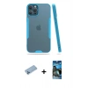 MARSİLYAN™- iPhone 12 Pro Max Kılıf Atlas Asil Serisi - Siyah 34D Izgaralı Cam + Mavi Shine Kamera Lens Koruma Cam