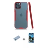 MARSİLYAN™- iPhone 12 Pro Max Kılıf Atlas Asil Serisi - Siyah 34D Izgaralı Cam + Mavi Shine Kamera Lens Koruma Cam