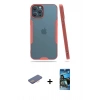 MARSİLYAN™- iPhone 12 Pro Max Kılıf Atlas Asil Serisi - Siyah 34D Izgaralı Cam + Renkli Kamera Lens Koruma Cam - PE