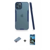 MARSİLYAN™- iPhone 12 Pro Max Kılıf Atlas Asil Serisi - Siyah 34D Izgaralı Cam + Shine Kamera Lens Koruma Cam - PE