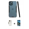 MARSİLYAN™- iPhone 12 Pro Max Kılıf Atlas Asil Serisi - Siyah 34D Izgaralı Cam + Shine Kamera Lens - GD