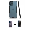 MARSİLYAN™- iPhone 12 Pro Max Kılıf Atlas Asil Serisi - Siyah 3D Antistatik Hayalet Cam Ekran Koruyucu + Neon Fosforlu Kamera Lens - MI