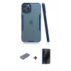 MARSİLYAN™- iPhone 12 Pro Max Kılıf Atlas Asil Serisi - Siyah 3D Antistatik Hayalet Cam Ekran Koruyucu + Renkli Kamera Lens Koruma Cam - SI